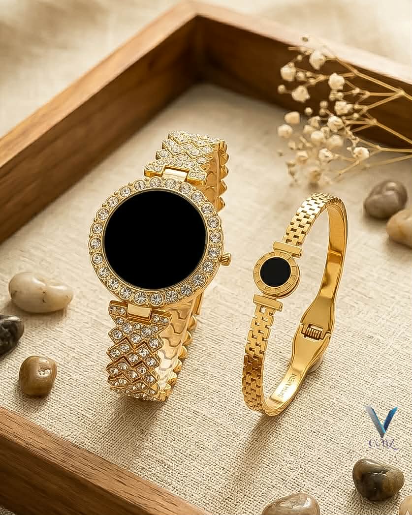 Gold Plated Bracelet Including a Watch