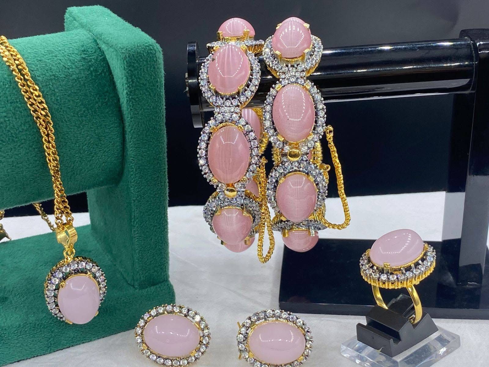 Royal Sapphire Crystal Jewelry Set – 5-Piece Gold-Tone