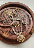 Antique Gold-Plated Temple Jewellery Set with Kemp Stones and Pearl Droplets