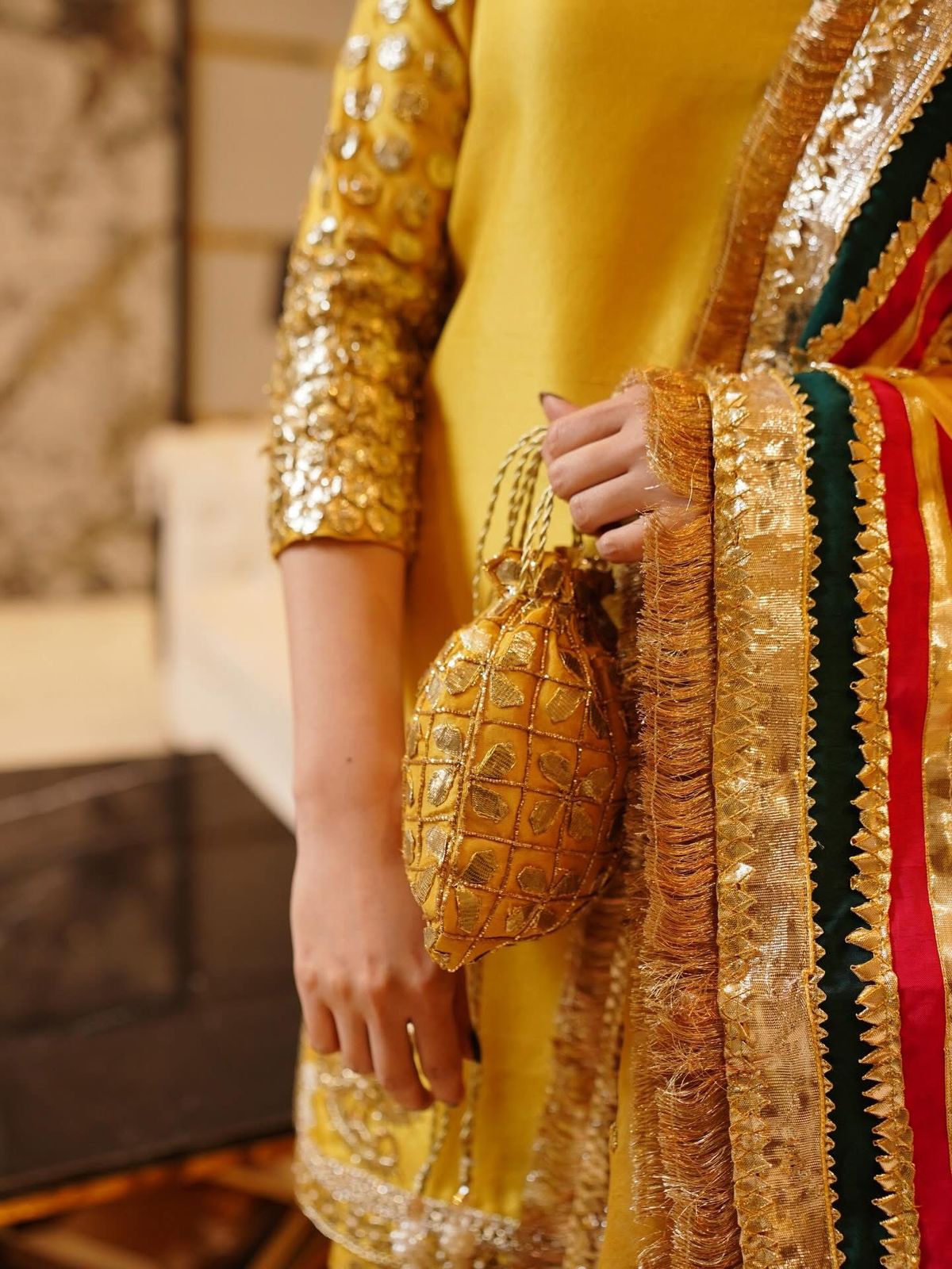 Mango Yellow Shifoon Lehenga